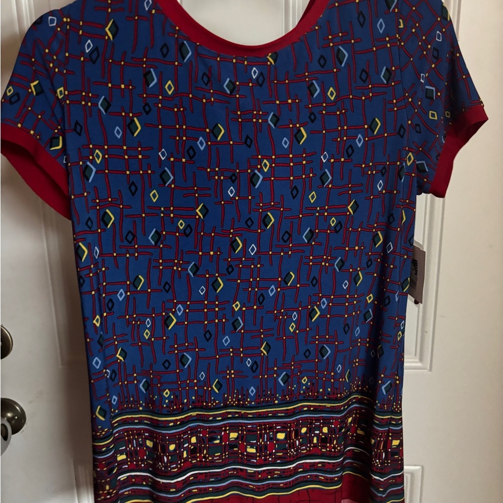 NWT Geometric Blue and Red Women's Top